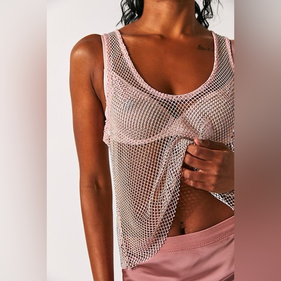 FREE PEOPLE Filter Finish Cami Intimately Sheer Rhinestones Tank Top size XS - Picture 2 of 10